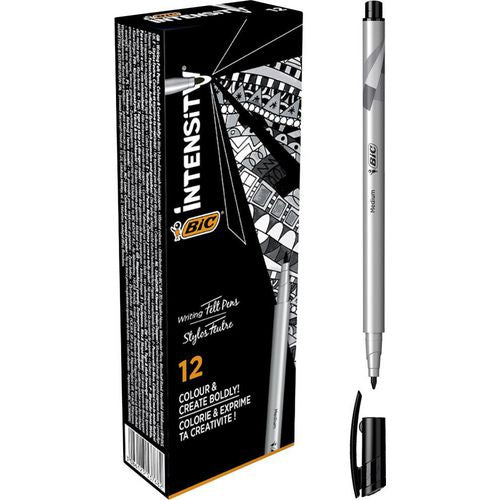 BIC Intensity Fineliner Pen Medium 0.7 mm Black Pack of 12