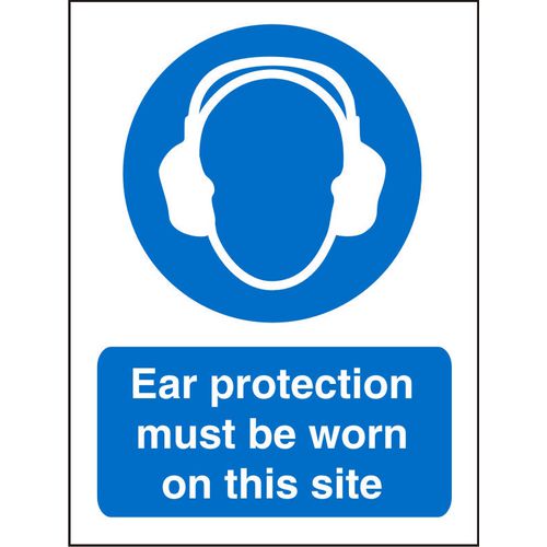 Mandatory Sign Ear Protection Must Be Worn On Site Vinyl 20 x 15 cm
