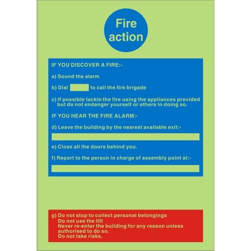 Fire Action Sign Vinyl Self Adhesive Assorted 20 x 15 cm