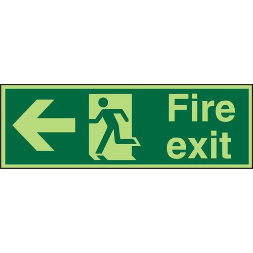 Fire Exit Sign Man Running with Left Arrow Self Adhesive Acrylic 10 x 30 cm