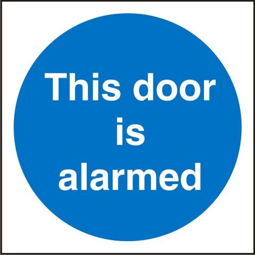 Mandatory Sign Door Alarmed Plastic Blue, White 10 x 10 cm