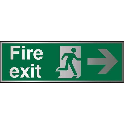 Fire Exit Sign Right Arrow Aluminium Green, White 15 x 45 cm