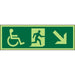 Fire Exit Sign Wheel Chair Down Right Arrow acrylic 15 x 45 cm