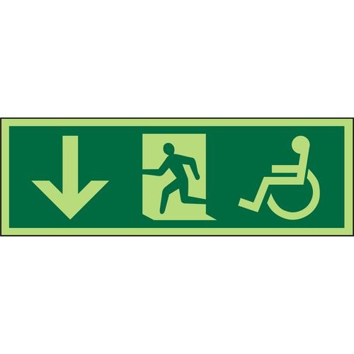 Fire Exit Sign Wheel Chair Down Arrow acrylic 15 x 45 cm