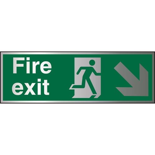 Fire Exit Sign Down Right Arrow Aluminium 10 x 30 cm