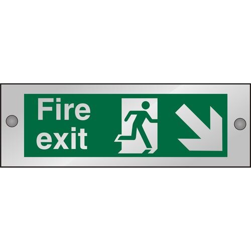 Fire Exit Sign Man Running with Down Right Arrow Self Adhesive Acrylic 10 x 30 cm