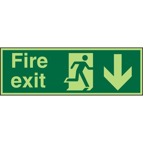 Fire Exit Sign Down Arrow Acrylic 15 x 45 cm
