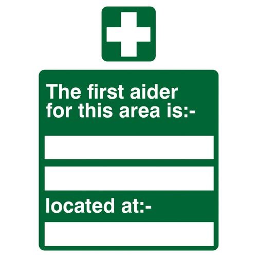 First Aid Sign First Aider Vinyl 20 x 15 cm