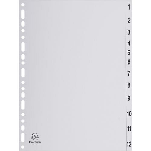 Exacompta Polypropylene Indices 1912E A4 12 Part (1-12) Grey Pack of 20