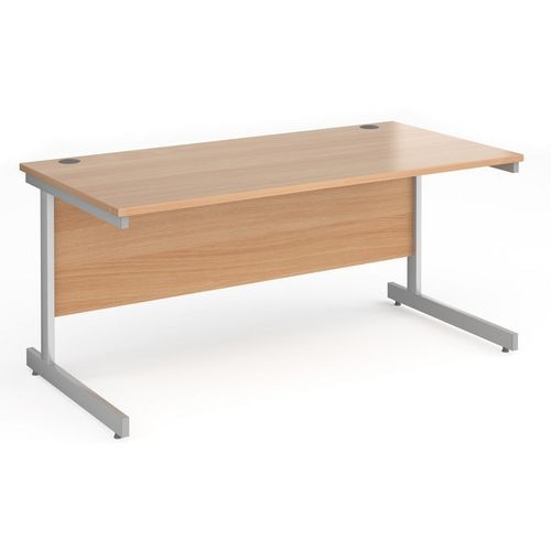 Rectangular Straight Desk with Beech Coloured MFC Top and Silver Frame Cantilever Legs Contract 25 1600 x 800 x 725mm