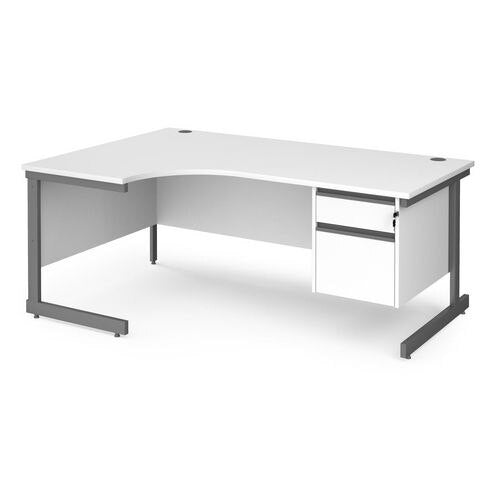 Dams International Left Hand Ergonomic Desk with White MFC Top and Graphite Frame Cantilever Legs and 2 Lockable Drawer Pedestal Contract 25 1800 x 1200 x 725mm
