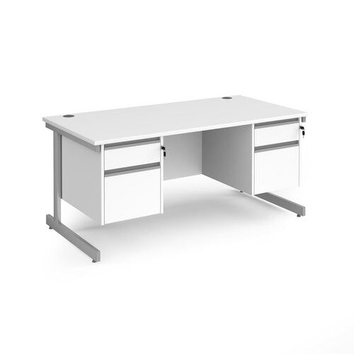 Dams International Straight Desk with White MFC Top and Silver Frame Cantilever Legs and 2 x 2 Lockable Drawer Pedestals Contract 25 1600 x 800 x 725mm