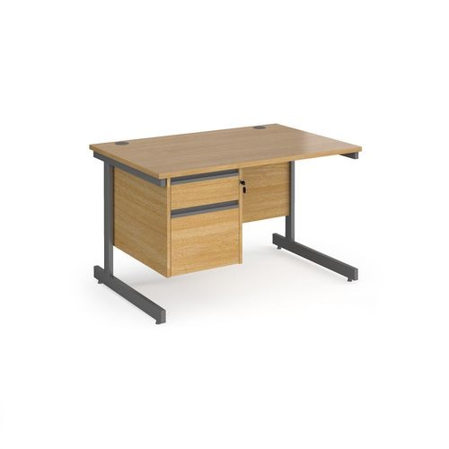 Dams International Straight Desk with Oak Coloured MFC Top and Graphite Frame Cantilever Legs and 2 Lockable Drawer Pedestal Contract 25 1200 x 800 x 725mm