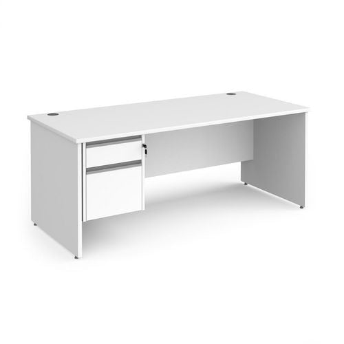 Dams International Straight Desk with White MFC Top and Silver Frame Panel Legs and 2 Lockable Drawer Pedestal Contract 25 1800 x 800 x 725mm