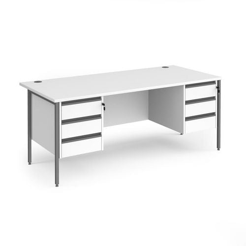 Dams International Straight Desk with White MFC Top and Graphite H-Frame Legs and 2 x 3 Lockable Drawer Pedestals Contract 25 1800 x 800 x 725mm