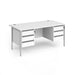 Dams International Straight Desk with White MFC Top and Silver H-Frame Legs and 2 x 3 Lockable Drawer Pedestals Contract 25 1600 x 800 x 725mm
