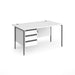 Dams International Straight Desk with White MFC Top and Graphite H-Frame Legs and 3 Lockable Drawer Pedestal Contract 25 1400 x 800 x 725mm
