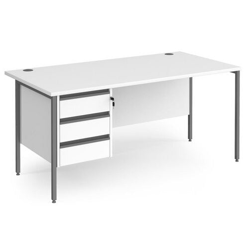Dams International Straight Desk with White MFC Top and Graphite H-Frame Legs and 3 Lockable Drawer Pedestal Contract 25 1600 x 800 x 725mm