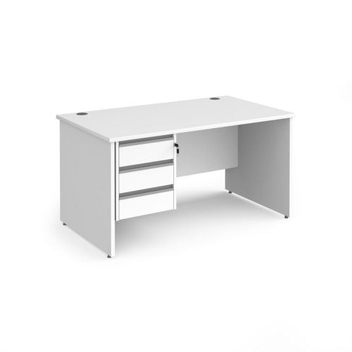 Dams International Straight Desk with White MFC Top and Silver Frame Panel Legs and 3 Lockable Drawer Pedestal Contract 25 1400 x 800 x 725mm