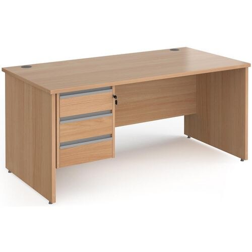 Dams International Straight Desk with Beech Coloured MFC Top and Silver Frame Panel Legs and 3 Lockable Drawer Pedestal Contract 25 1600 x 800 x 725mm