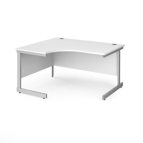 Dams International Left Hand Corner Desk with White MFC Top and Silver Frame Cantilever Legs 1400 x 1200 x 725 mm