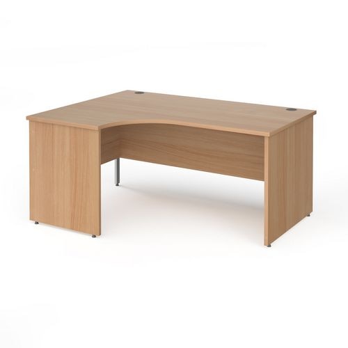 Dams International Left Hand Ergonomic Desk with Beech Coloured MFC Top and Silver Panel Ends and Silver Frame Corner Post Legs Contract 25 1600 x 1200 x 725 mm