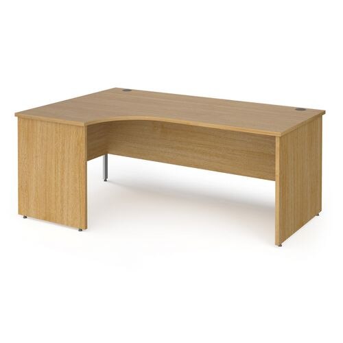 Dams International Left Hand Ergonomic Desk with Oak Coloured MFC Top and Silver Panel Ends and Silver Frame Corner Post Legs Contract 25 1800 x 1200 x 725 mm