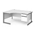 Dams International Left Hand Ergonomic Desk with 2 Lockable Drawers Pedestal and White MFC Top with Graphite Frame Cantilever Legs Contract 25 1600 x 1200 x 725 mm