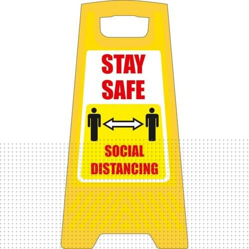 Seco Floor Sign Stay safe, social distancing Polypropylene Yellow 30 x 60 cm