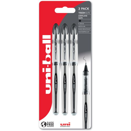 Uni-ball Vision Elite UB-200 Rollerball Pen 0.6 mm Black Pack of 3