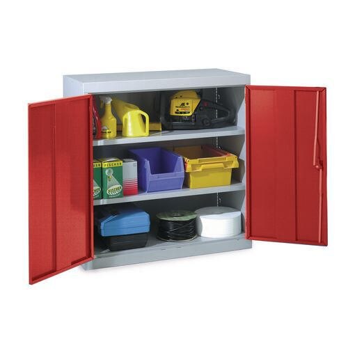 SLINGSBY Double Door Locker with 2 Shelves Steel Light Grey, Red 915 x 505 x 984 mm