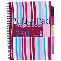 Pukka Pad Project Book Stripes A4 Ruled Spiral Bound PP (Polypropylene) Hardback Assorted Perforated 250 Pages Pack of 3