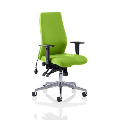 Dynamic Independent Seat & Back Posture Chair With Green Fabric Height Adjustable Arms Onyx Without Headrest High Back