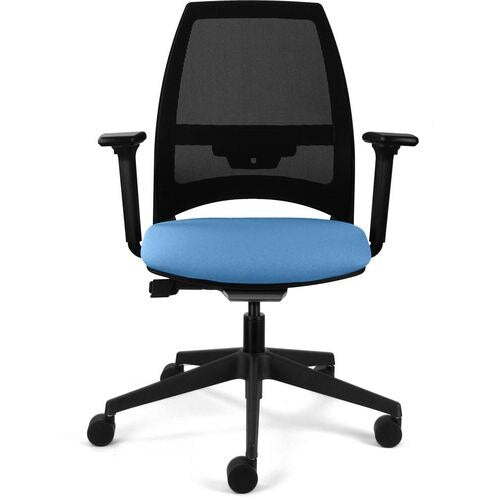 Synchro Tilt Office Chair 2D Armrest Ultra Black Designer Mesh Back, Black Frame, Blue Fabric Seat