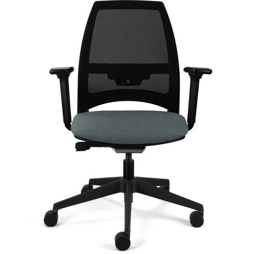 Synchro Tilt Office Chair 2D Armrest Ultra Black Designer Mesh Back, Black Frame, Dark Grey Fabric Seat