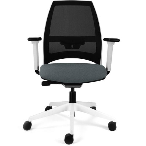 Synchro Tilt Office Chair 2D Armrest Ultra Black Mesh Back, White Frame, Dark Grey Fabric Seat