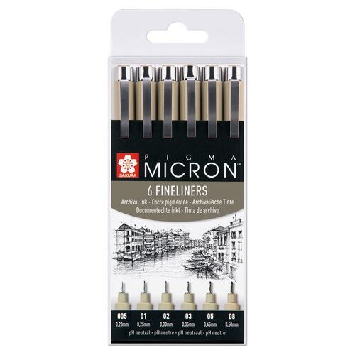 Sakura Fineliner Pen Pigma Micron Assorted Pack of 6
