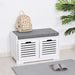 HOMCOM White Storage Bench with 2 Drawers and Removable Grey Seat
