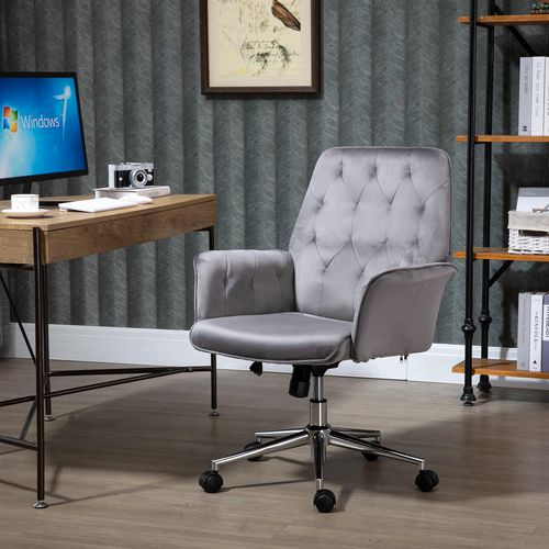 Vinsetto Swivel Computer Chair with Arm Modern Style Tufted Home Office Bedroom Deep Grey