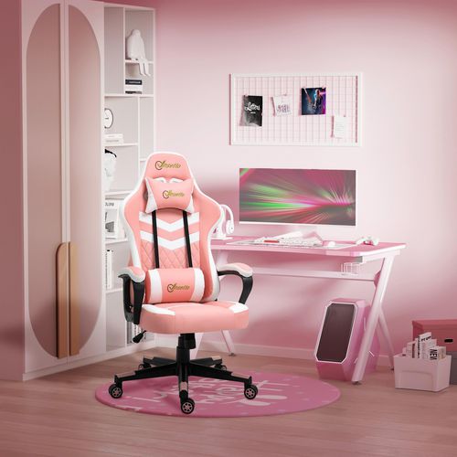 Vinsetto Racing Gaming Chair with Lumbar Support, Headrest, Gamer Office Chair, Pink White