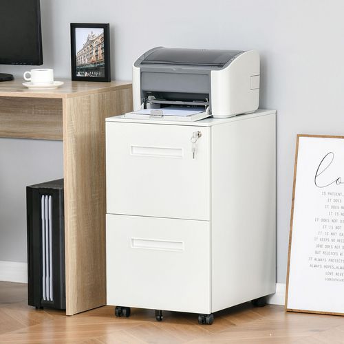 Vinsetto Mobile File Cabinet Home Filing Furniture with Adjustable Partition, White