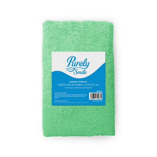 Purely Smile Microfibre Cleaning Cloth Green Pack of 10