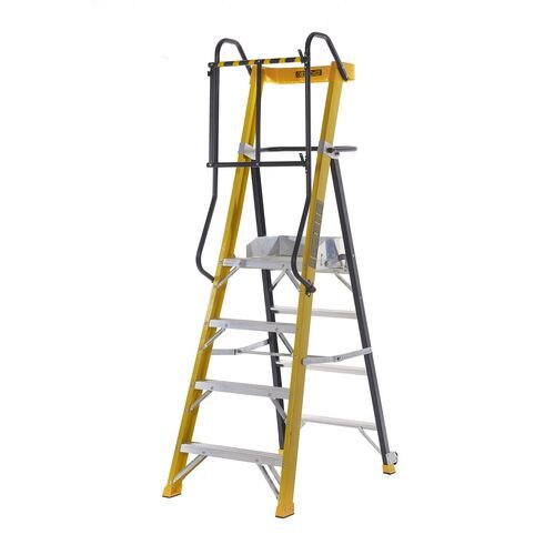 GPC Glass Fibre Podium Step 4 Tread Integral Tool Tray 150 kg Yellow