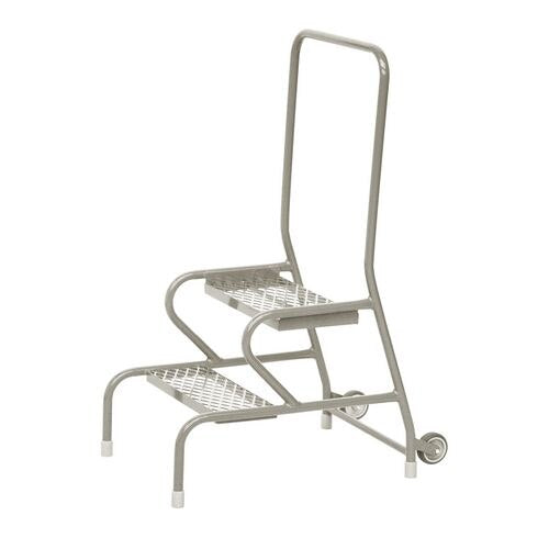 GPC Stable Step 2 Tread with Handrail, Anti-Slip and Rear Wheels Galvanised Finish 150 kg