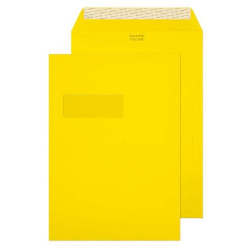 Creative Peel & Seal C4 Coloured Envelope Yellow 229 (W) x 324 (H) mm Window 120 gsm Pack of 250