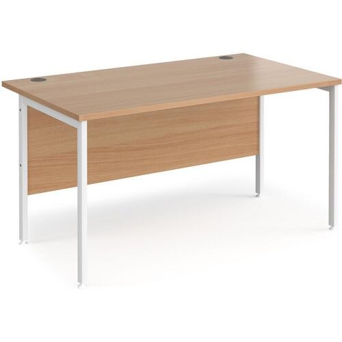Rectangular Straight Desk Beech Wood H-Frame Legs White Maestro 25 1400 x 800 x 725mm