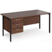 Rectangular Straight Desk Walnut Wood H-Frame Legs Black Maestro 25 1600 x 800 x 725mm 3 Drawer Pedestal