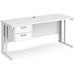 Rectangular Straight Desk White Wood Cable Managed Legs White Maestro 25 1600 x 600 x 725mm 2 Drawer Pedestal