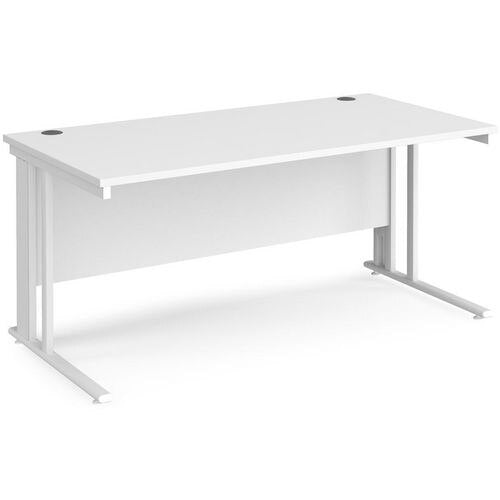 Rectangular Straight Desk White Wood Cable Managed Legs White Maestro 25 1600 x 800 x 725mm