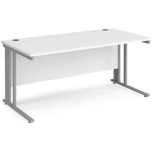 Rectangular Straight Desk White Wood Cable Managed Legs Silver Maestro 25 1600 x 800 x 725mm